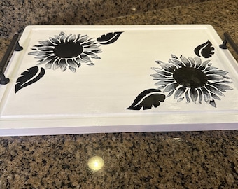 Hand Painted Sunflower Serving Tray - Unique Wood Charcuterie Board
