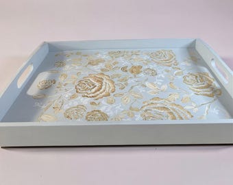 Hand Painted Shabby Chic Gold Rose Tray- One of a Kind