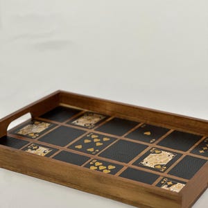 Deck of Cards Ottoman Serving Tray Man Cave Poker Night Black Gold Charcuterie Board