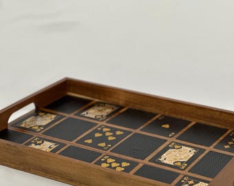 Deck of Cards Ottoman Serving Tray Man Cave Poker Night Black Gold Charcuterie Board