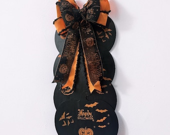 Hand-Painted Black Pumpkin Door Swag – Halloween Fall Decoration