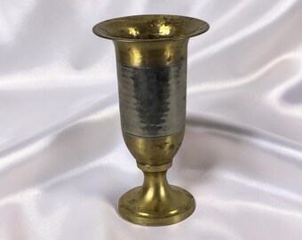 Vintage Antique Brass Church Vase Religious Altar Vessel Decorative Metal Urn Sacred Ceremony Decor