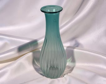 Large Blue Ombre Ribbed Art Glass Vase – Vintage 1960s Sculpture