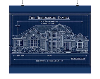 Custom House Blueprint Poster | Personalized Architectural Home Art Print (Matte)