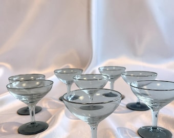 Platinum Rim Mid Century Modern Vintage Champagne Coupes Set of 8 Rare Crystal