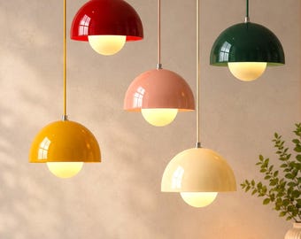 Danish Flower Bud Pendant Light | Mid Century Modern Hanging Lamp | Matte Metal Ceiling Light | Nordic Bedroom Dining Pendant Chandelier