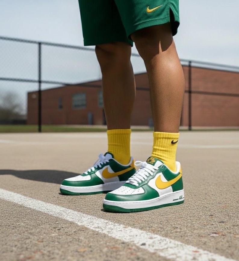 Custom Retro Low-top Sneakers – Green, White & Yellow Leather - Etsy