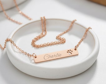 Collar personalizado con huella de pata, collar con nombre de mascota personalizado, regalo grabado para mamá, joyería conmemorativa para gatos, collar para amantes de las mascotas