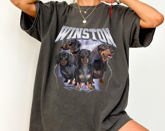 Personalized Dachshund Shirt with Name, Custom Dog T-shirt, Weiner Dog Lover Gift, Dog Mom Tee, Custom Pet Portrait Sweatshirt