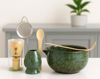 Ceramic Matcha Tea Set: Japanese Ceremony Kit with Bamboo Whisk