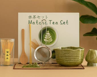 陶器製抹茶セット：茶碗、竹製茶筅、ギフトボックス