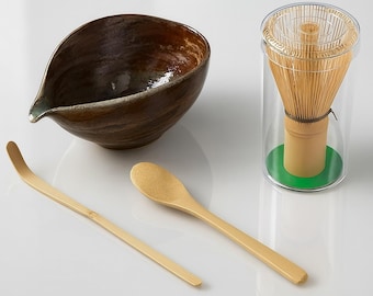 Japanese Matcha Tea Set – Handmade Ceramic Bowl, Bamboo Tools