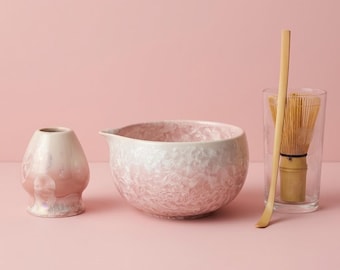 Sakura Matcha Tea Set: Handmade Cherry Blossom Bowl, Bamboo Whisk