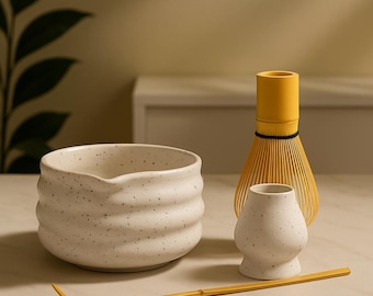 Handmade Japanese Matcha Tea Set – Ceramic Bowl, Bamboo Whisk