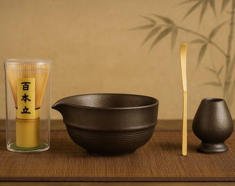 Handmade Ceramic Matcha Bowl Set: Japanese Tea Ceremony Gift