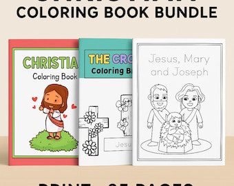 Christian Coloring Book Bundle: Jesus, Mary, Cross - 25 Printable Pages (PDF Format)