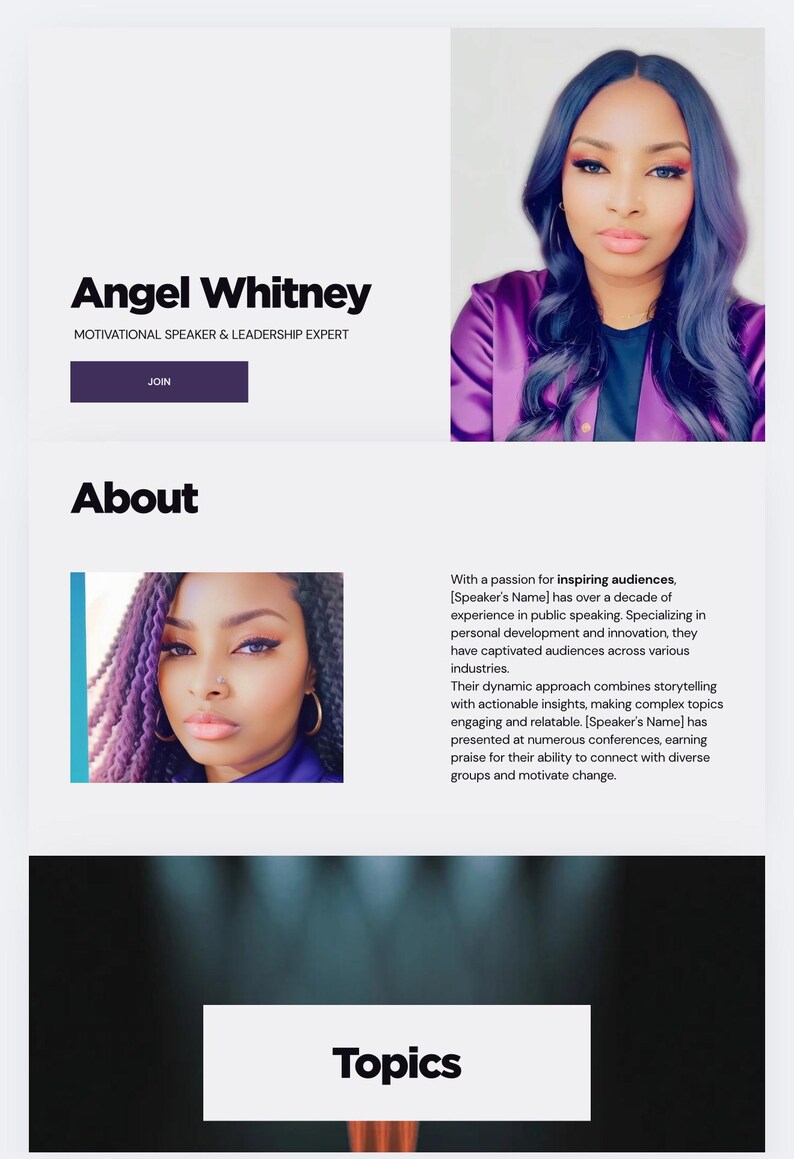Motivational Speaker Canva Website Template Editable Speaker Bio