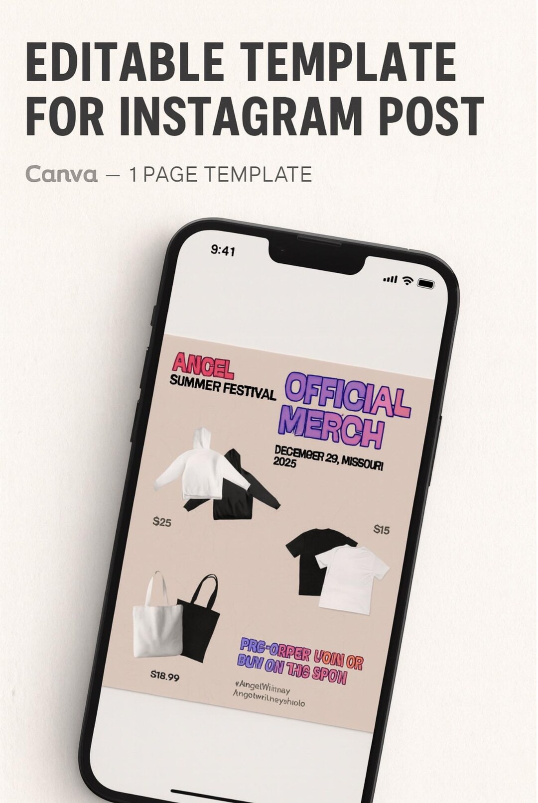Editable Instagram Post Template | 1 Page Canva Template for Merch or ...