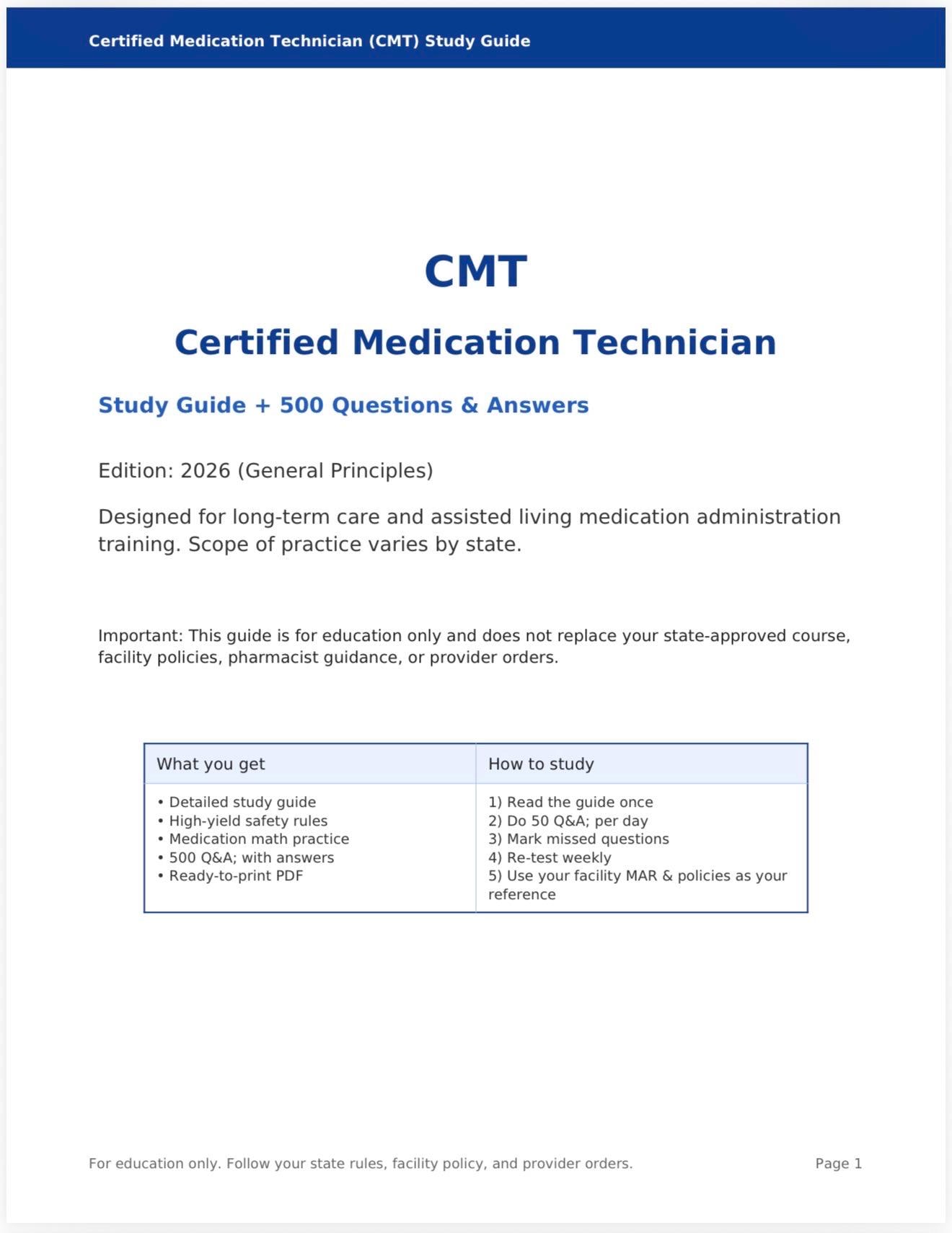 CMT Study Guide | 2026 Edition | 500 Q&A PDF - Etsy
