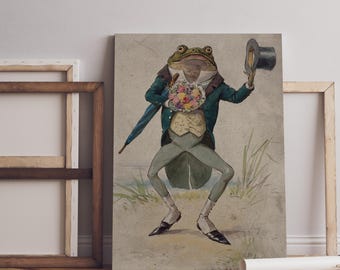Vintage Gentleman Frog Canvas Print, Victorian Frog Wall Art