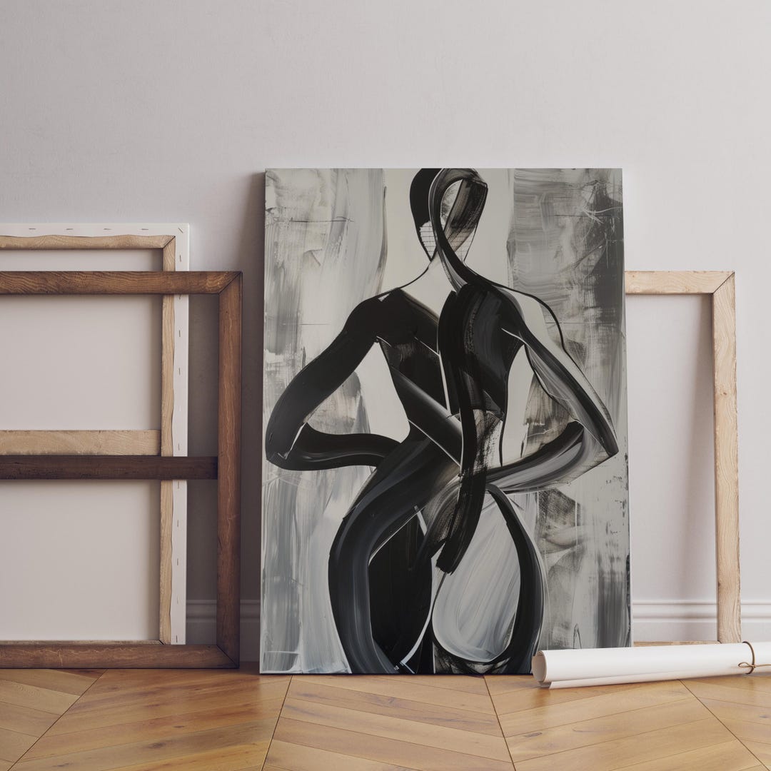 Abstract Woman Body Art Canvas, Black and White Figurative Painting - Etsy