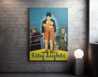 Charlie Chaplin poster stadslichten, vintage filmmuurkunst, klassiek bioscoopdecor