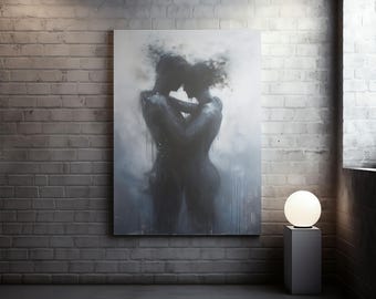 Abstract Couple Canvas Print: Romantic Figurative Love Painting
