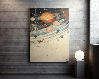 Planetaire ruimtekunstprint – zonnestelselschildering, kosmisch muurdecor, astronomieposter
