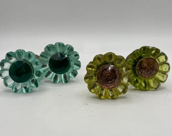 Vintage Aqua Daisy Glass Cabinet Knobs - Set of 2 (ONLY AQUA LEFT)