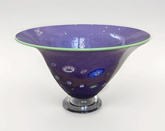 Hansen ONDERTEKENDE grote bloemenvaas met Millefiori gouden vlokken geblazen kunstglas