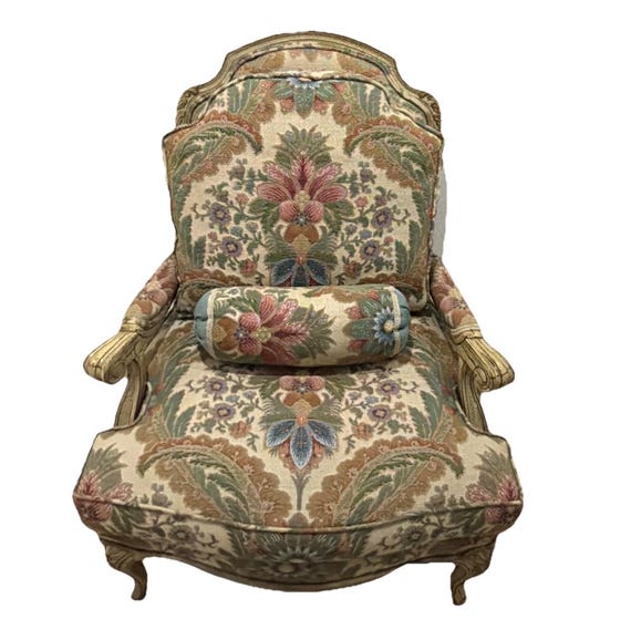 Vintage Custom French Louis XV Style Large Cushioned Tapestry Armchair TFT Interiors