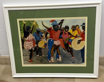 Vintage gesigneerde grote gematteerde/ingelijste aquarelprint 6/500 Edwin Harris, '85 Barbados