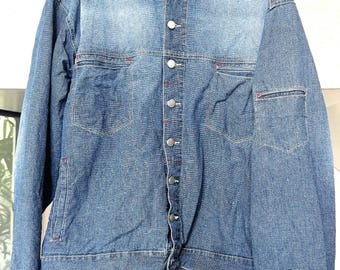 Chaqueta de trabajo vaquera vintage ligera 100% algodón, de tejido grueso, talla XL, estilo pincheck, fabricada en Hong Kong.