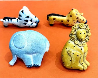 Conjunto vintage de 4 puxadores de gaveta/armário com tema de animais da savana para quarto de bebê.