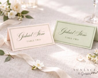 Romantic Rainbow Pastel Folded or Flat Name Cards: Minimalist Wedding Place Cards (Digital Download)