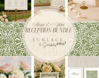 Elegant Green Floral Wedding Reception Bundle: Botanical Garden Day-of Decor Canva Templates (Digital Download)