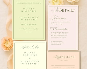Modern Romantic Pastel Wedding Invitation Suite: Printable Minimalist Wedding Stationary Bundle (Customizable Digital Download)