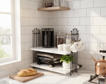 White Coffee Machine Shelf – Two-Tier Countertop Coffee Corner & Kitchen Rack