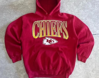 Sudadera con capucha roja pesada de los Kansas City Chiefs, vintage de los años 90, talla L