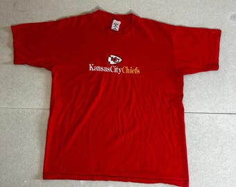 90s Vintage Kansas City Chiefs Embroidered Red T Shirt Size XL