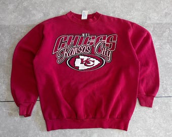 Sudadera con cuello redondo roja con el logo 7 de los Kansas City Chiefs de los años 90, talla L