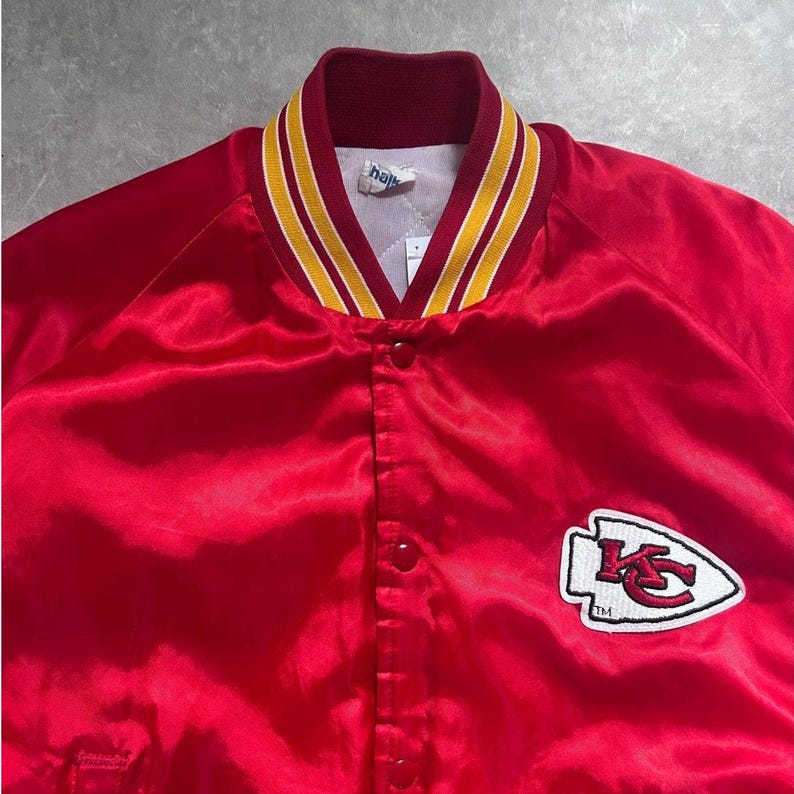 90s Vintage Kansas City Chiefs Red Satin Jacket Size M image 2