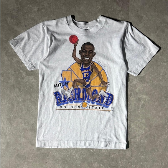 90's Vintage Golden State Warriors Mitch Richmond Caricature White T-Shirt - S