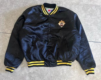Chaqueta negra de satén desgastada de los Piratas de Pittsburgh de los años 90, talla XL