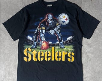 90's Vintage Pittsburgh Steelers Liquid Blue Black T-Shirt - L