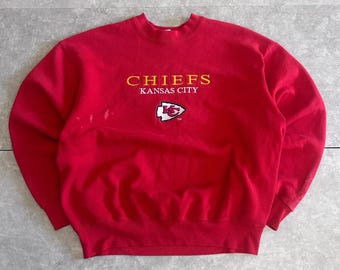 Camiseta de cuello redondo roja bordada de los Kansas City Chiefs de los años 90, talla XL