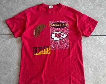 90s Vintage Kansas City Chiefs Abstract Red T Shirt Size L