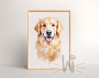 Golden Retriever Watercolor Print: Dog Lover Wall Art Digital Download