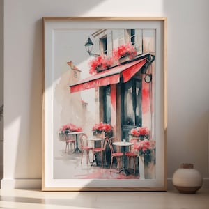 Parisian Pink Cafe Watercolor Print: French Travel Poster