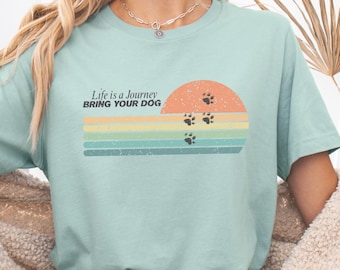 Retro Sunset Dog Lover T-Shirt: Life is a Journey Graphic Tee